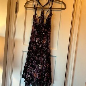 Floral Strappy Mini Dress - Black and Purple
